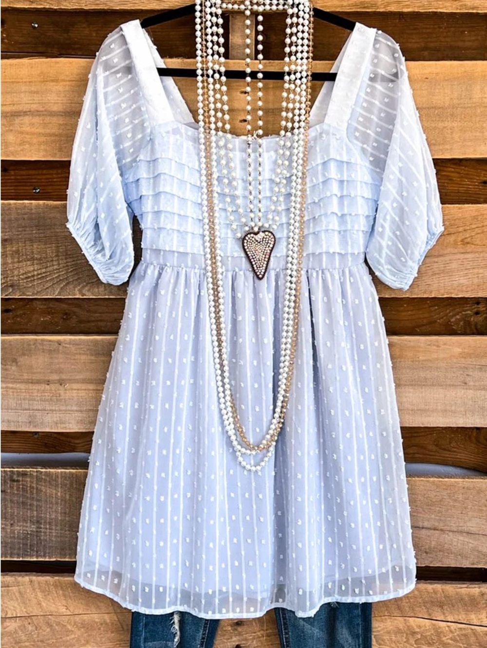 Light Blue Swiss Dot Babydoll Dress